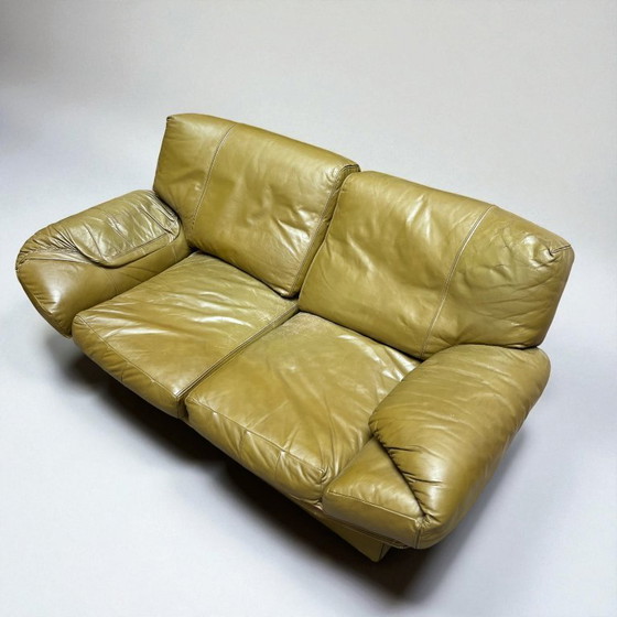 Image 1 of Divano e poltrona vintage in pelle verde oliva Henry Sooner, 1970-80