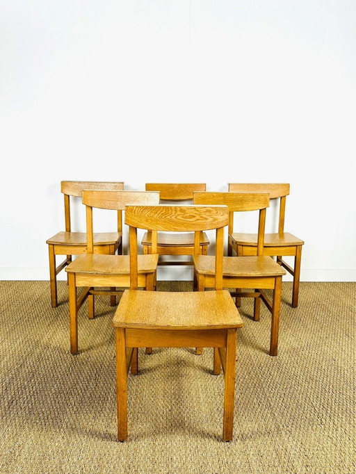Set de 6 chaises de salle à manger vintage en chêne, France, 1950
