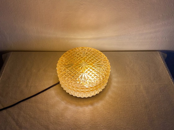 Vintage Geometric Pressed Glass Flush Mount Ceiling Light, 1970s (photo 2 of 11)