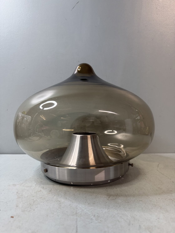 Magnifique Plafonnier Vintage Dijkstra Space Age (Verre Fumé, Années 70) – Dijkstra Lampen, Glass, Metal (photo 2 of 12)