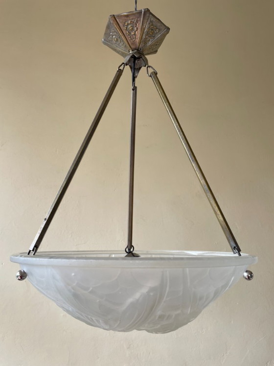 Noverdy Lampada a sospensione a ciotola francese Art Déco 1930 – Lampade a sospensione, Ottone (photo 6 of 12)