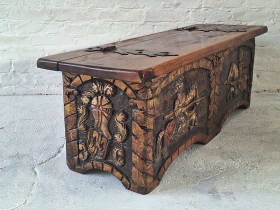 Artes de México Spanish Colonial Carved and Painted Coffer / Bench, 1940s – Benches, Wood (photo 5 of 14)