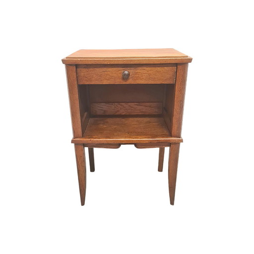 Table de chevet en chêne français avec tiroir, années 1940
