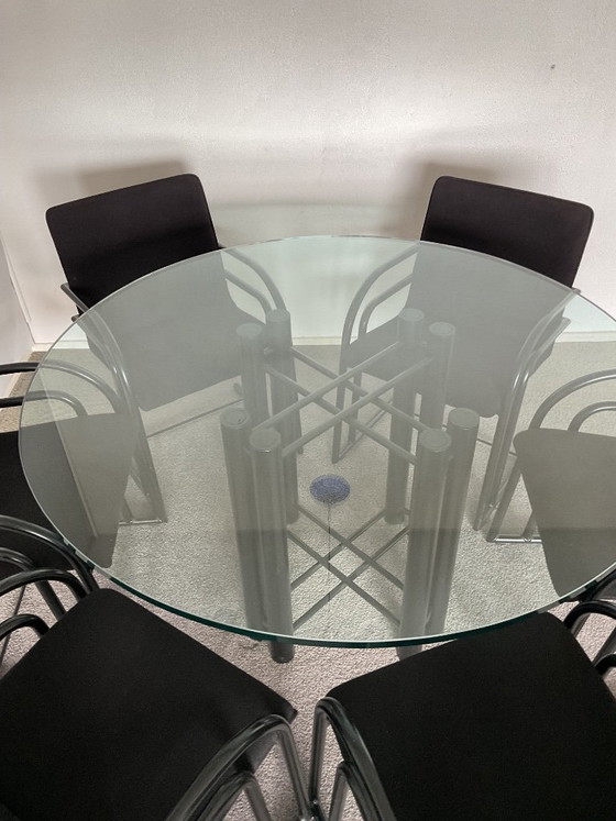Round Glass Dining Table Late 80s – Metal (photo 3 of 5)