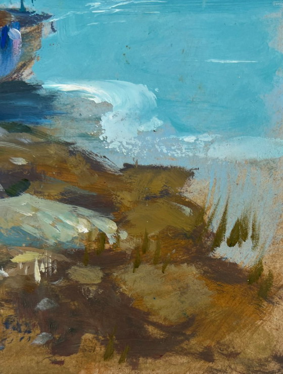 Image 1 of Original Oil Painting Summer Sea Landscape Boat on the horizon
