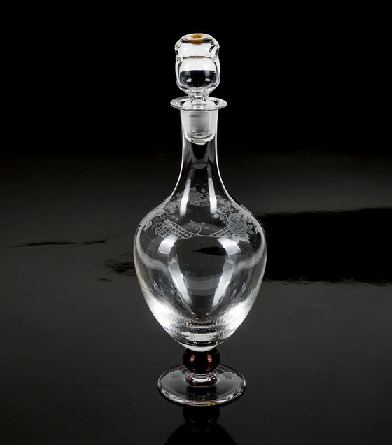 Signed C.I. Italy Crystal Etched and Engraved Glass Bottle with Stopper – Glass & Decanter (photo 7 of 8)