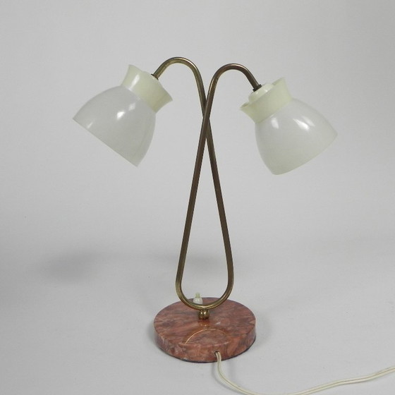 Image 1 of Table lamp with 2 plastic shades on marble base, 1950s