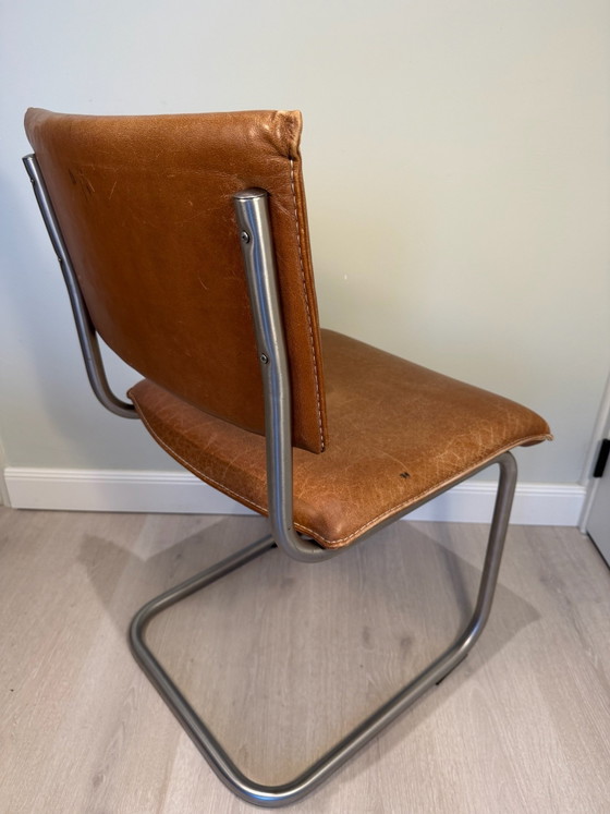 Vintage Brown Leather Cantilever Chair, Bauhaus Style, Dining chairs, Metal (photo 4 of 5)