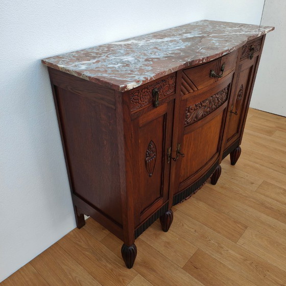Image 1 of Klassieke, landelijke vintage commode dressoir met marmer blad