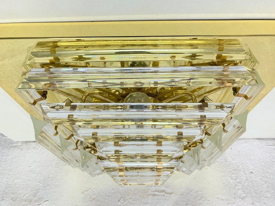 Image 1 of Plafonnier ceiling lamp with triedri glass rods, 70s 80s Hollywood Regency Venini style