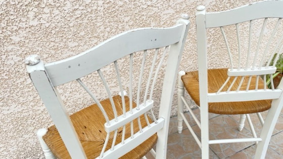 Image 1 of Paire de CHAISES Paillées BLANCHES Vintage 