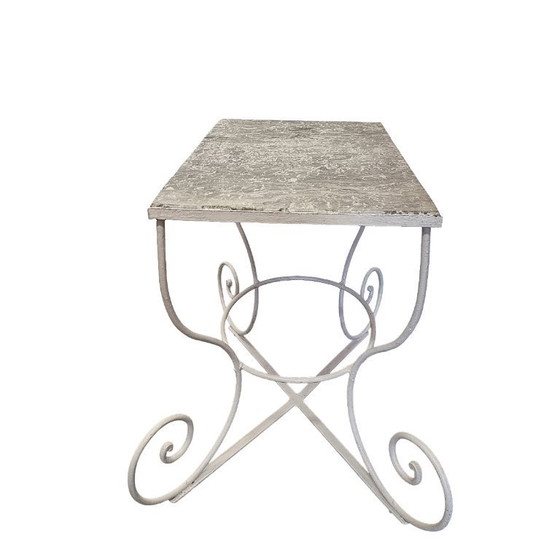 Image 1 of Franse tafel met grijs natuurstenen blad, 1e helft 20e eeuw