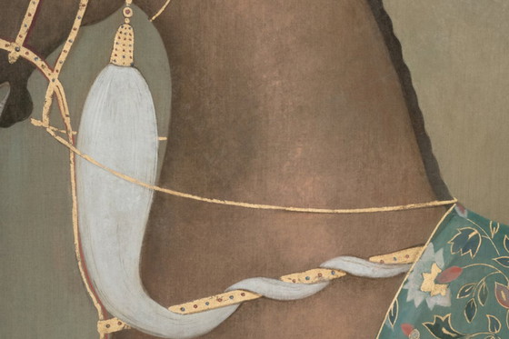 Image 1 of Geschilderd doek met een afbeelding van een Indiaas paard in profiel. Hedendaags werk.