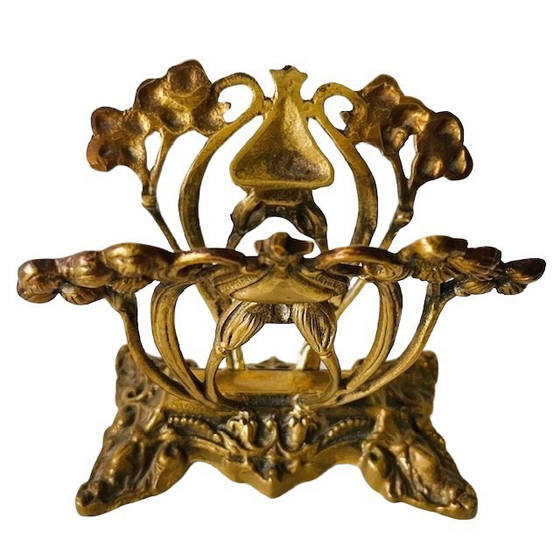Image 1 of Antique art nouveau magazine rack brass letter holder 1900's