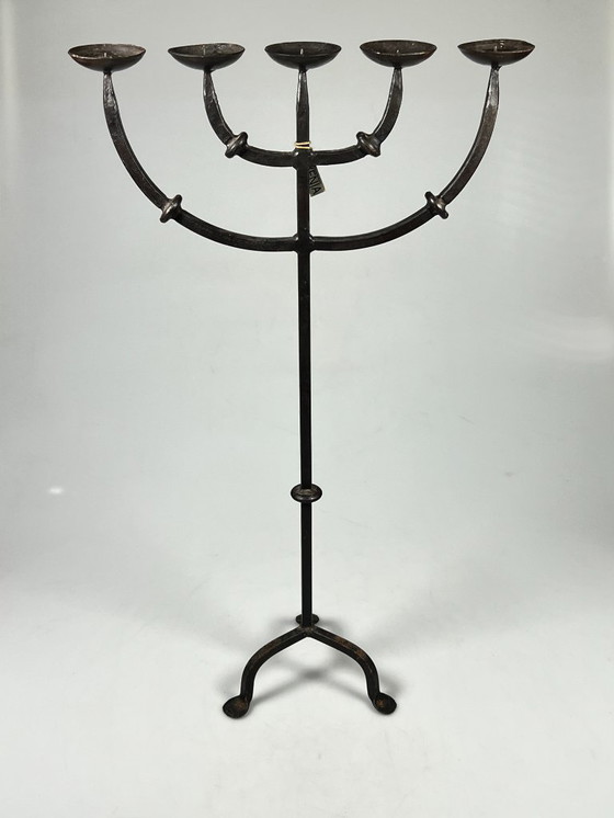 Image 1 of Vintage Brutalist XL Candlestick, Cast Iron, 5 Arms, 1950s