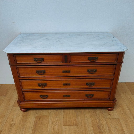 Credenza, cassettiera e mobile da bagno antichi francesi vintage con piano in marmo bianco