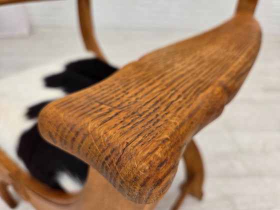 Image 1 of Poltrona danese degli anni '60, completamente rivestita, pelle di mucca, rovere.