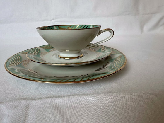 Image 1 of Vintage Bavaria Elfenbein porseleinen trio nr. 118 – pistachegroen en goud