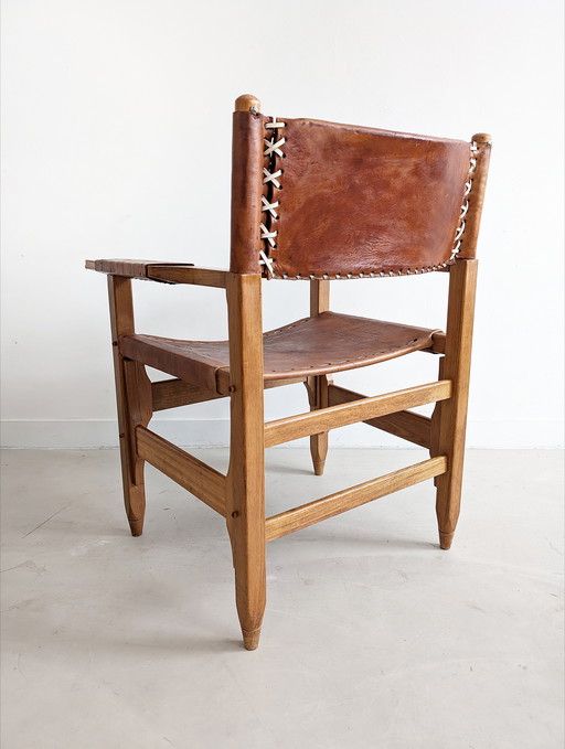 Arte Sano Brown Leather Safari Chair By Werner Biermann