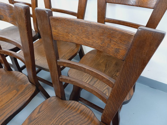 Image 1 of Set of 6 vintage brutalist oak chairs from the 1950s