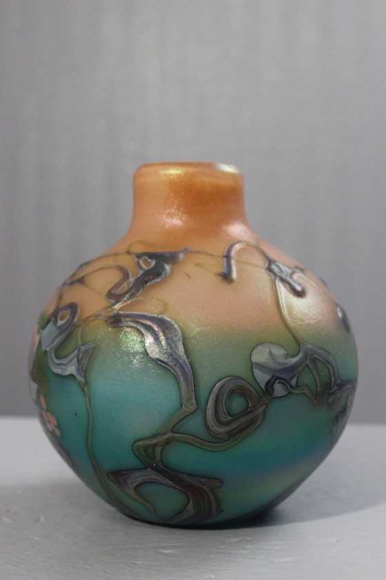 Image 1 of Pascal Guyot & Bernard Aconito in Biot Vase, abstract iridescent decoration, France 1993