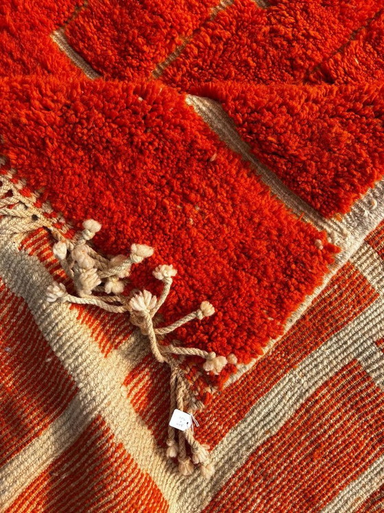 Image 1 of Handmade Moroccan Mrirt Rug – Burnt Orange Wool Rug 200x300 cm – Modern Textured Carpet – Bold Abstract Design – Large Living Ro