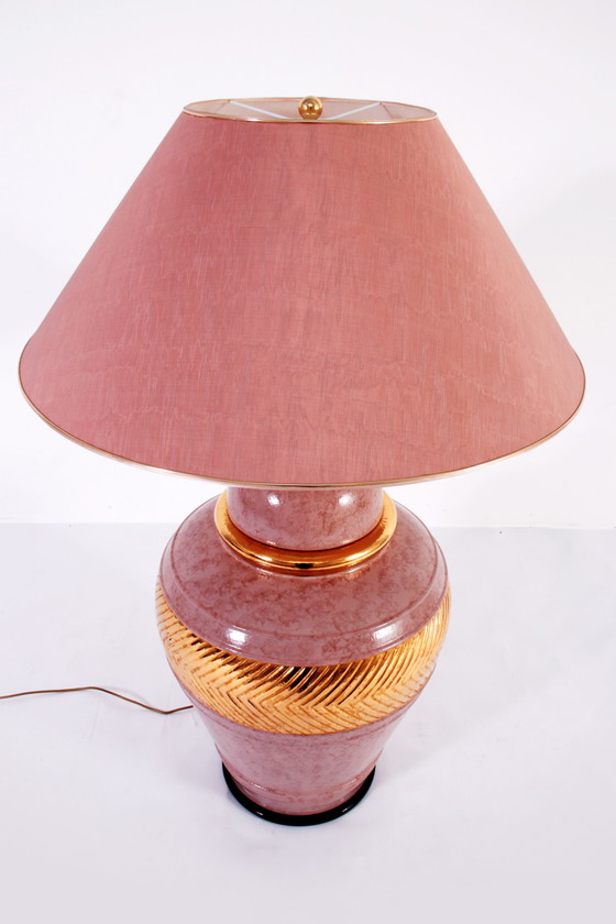 Image 1 of Large Italian Vintage Porcelain Lamp With Gold Detail