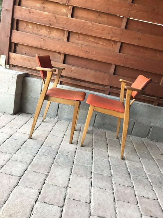Set of Art Deco Lajos Kozma Style Red Chairs, 1940s, Dining chairs (photo 2 of 6)