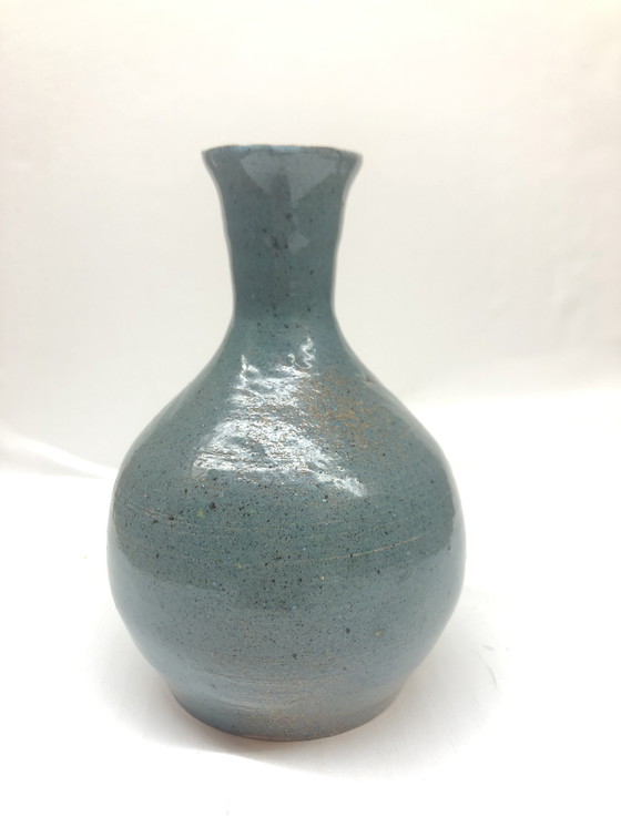 Image 1 of Vintage Blue Ceramic Vase Signed AP