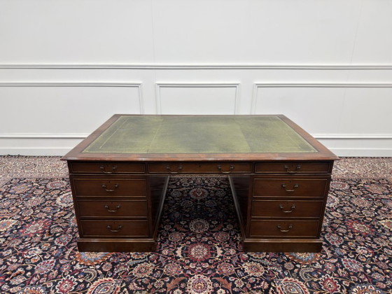Grande Scrivania Partner Inglese Antica – Scrivanie, Leather, Wood (photo 4 of 22)