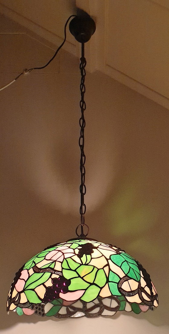Image 1 of Large (40cm) Tiffany / stained glass grape pendant lamp