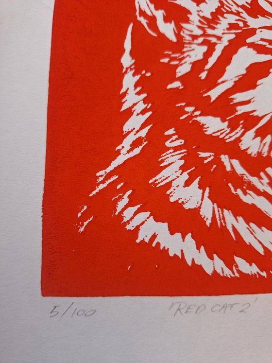 Linoprint 'Red Cat' – Y. Jasperse, Kunst, Papier (photo 6 of 8)