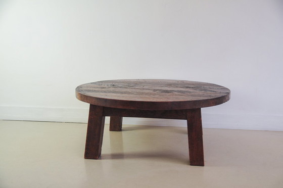 Image 1 of heavy round brutalist coffee table