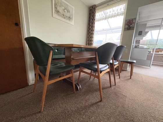 Image 1 of Retro vintage duitse hoekbank met kaarttafel, stoelen en krukjes