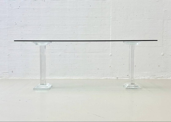 Image 1 of Glass table with acrylic glass column legs by FABIANART from Rome, Italy, 1980s