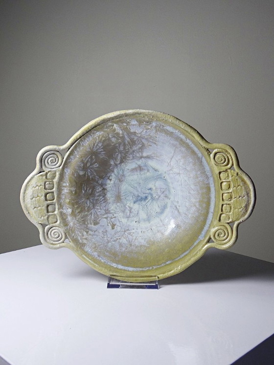 Image 1 of Coupe vide-poche en grès à émaux cristallins signée Françoise Roussel vintage