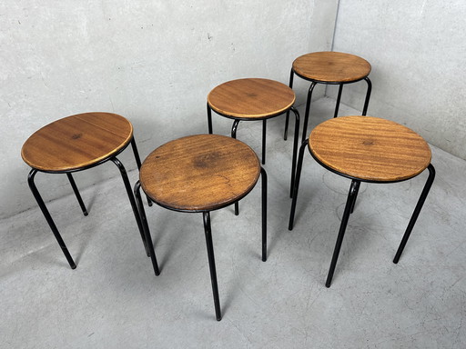 5x tabouret industriel vintage - bois et métal
