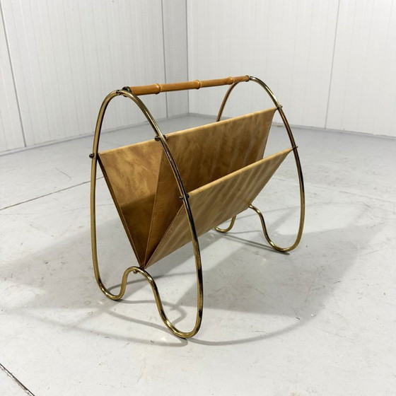 Image 1 of Brass & Rattan Magazine Holder 1950's