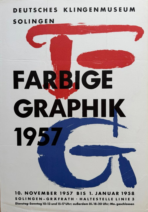 Anonymous, Farbige Graphik, 1957, Deutsches Klingenmuseum Solingen, 1957, Póster de Exposición Vintage, Impreso en Alemania