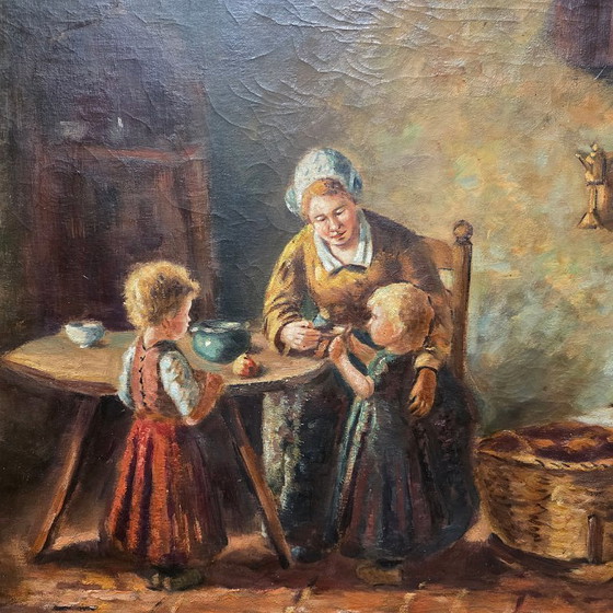Image 1 of Ölgemälde „Mutter mit Kindern“, J. Braun, Mitte des 20. Jahrhunderts