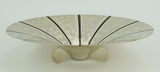 Grote WMF Ikora Art Déco Schaal Verzilverd Metalen Streep Decor jaren 1930 1940