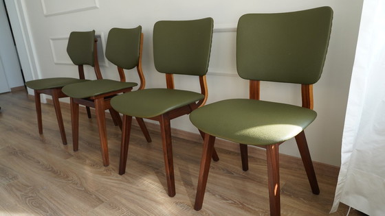 Image 1 of Vintage teak dining chairs 60s olive leather set