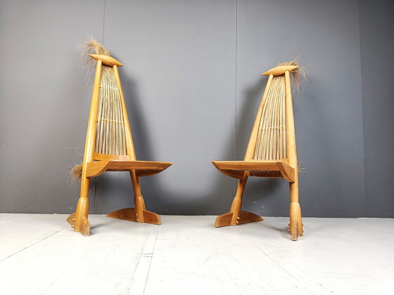 Image 1 of Pair Of Ethnic Scupltural Chairs, 1970S