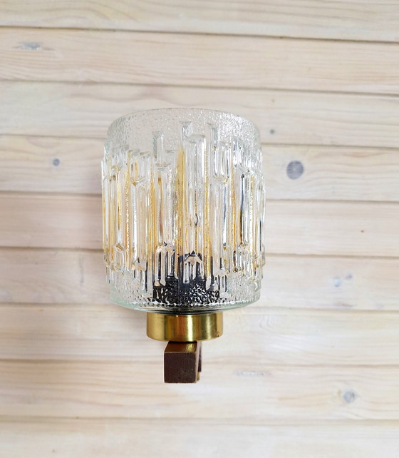 Image 1 of Vintage Wall Wood Lamp, Wood with Glass Shade