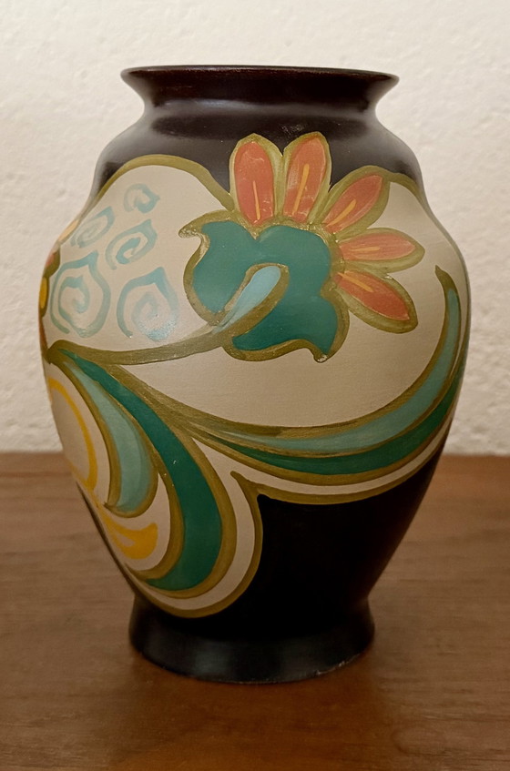 Image 1 of Unieke Gouda Sparta Plateel Vasenset Art-Deco