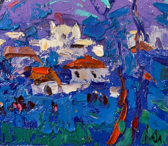 Image 1 of Original Oil Painting Summer Houses Landscape Morning in the village