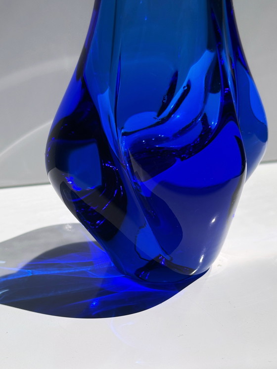 Image 1 of Vintage Mini Glass Vase Miroslav Klinger Cobalt Ultramarine Blue Bohemia Solifleur Czech Zelezny Brod ZBS Železnobrodské sklárny