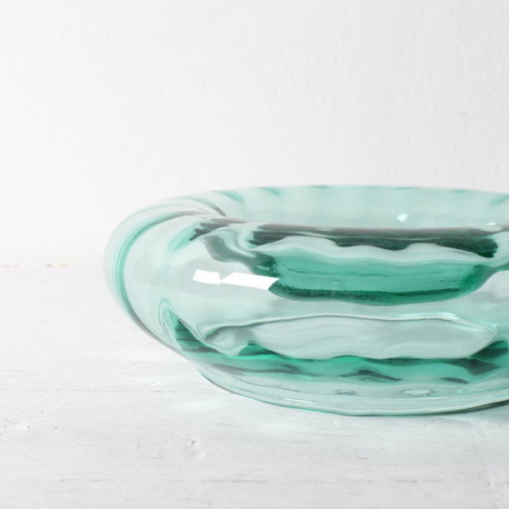 Image 1 of Vintage Teal Blown Glass Ashtray, Mid-Century Italian Ashtray / 1970s