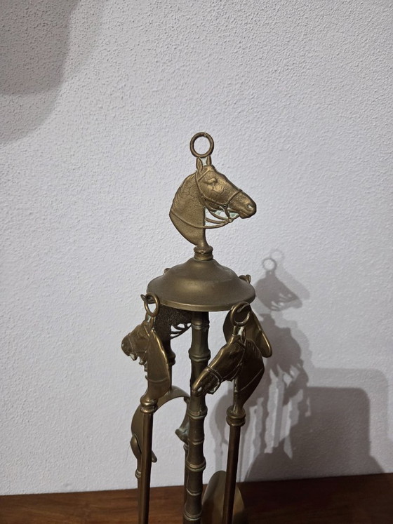 Messing haardstel met paardenkoppen, Decoratieve objecten, Gold, Vintage (foto 7 van 8)