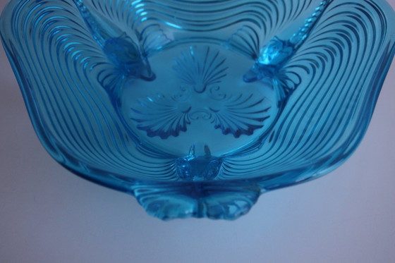 Image 1 of Raro cuenco de cristal Art Decó Josef Inwald con patas de pez, precioso azul intenso, años 30